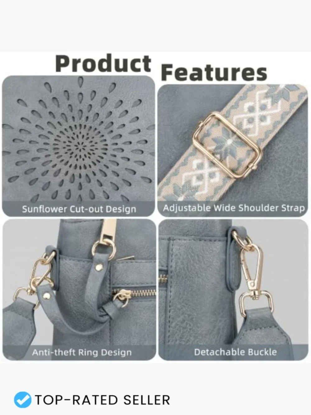 Faux Leather Hobo Crossbody Bag Multi Pocket Adjustable Strap Purse